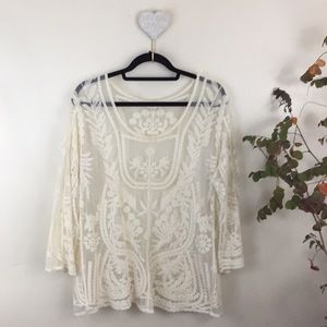 ULTRA PINK Boho Lace Cream Top Size XL EUC